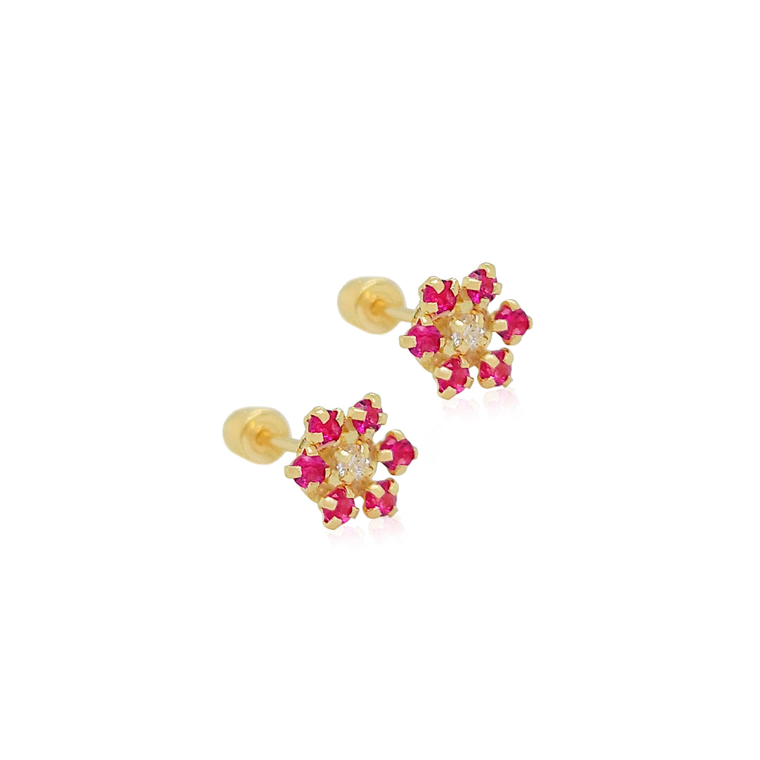 Flower Colored Stone Petals, Lg White Stone Center Earrings
