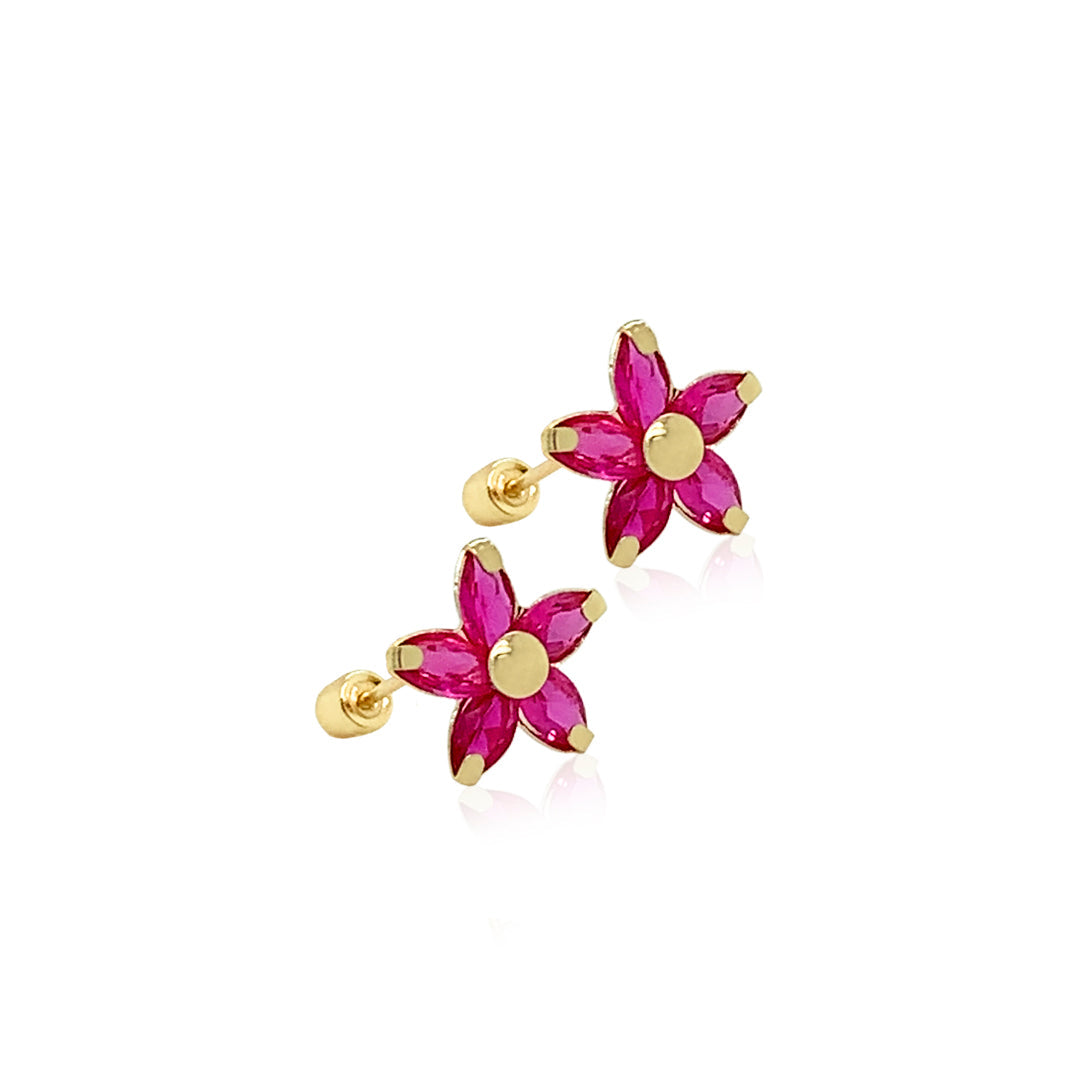 Flower Pointy Colored Stone Petals Earrings Lg